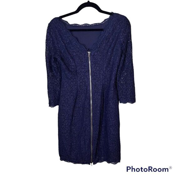 Adrianna Papell Knee Length Dress Exposed Zipper Lace Overlay Size 4 - Picture 2 of 6